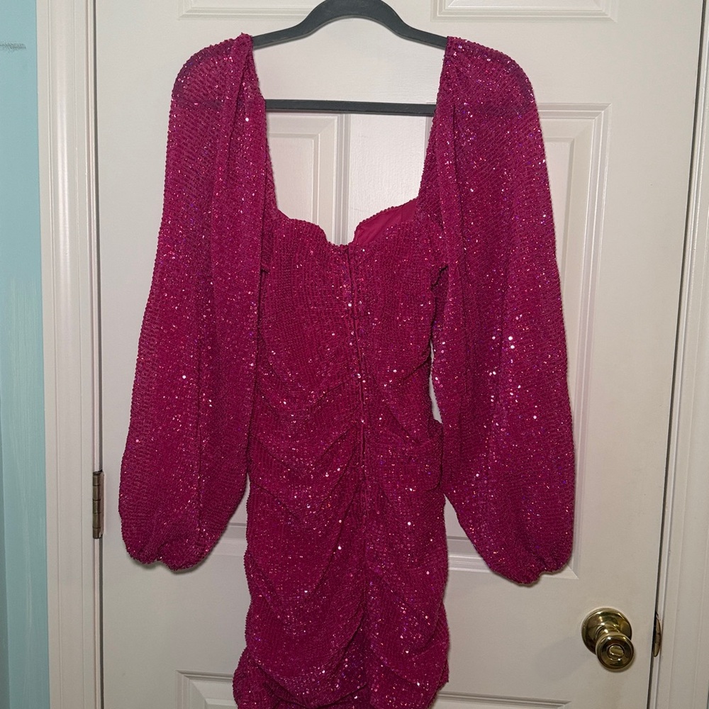Altard State Fuchsia Sequin Puff-Sleeve Mini Dress - Picture 5 of 5